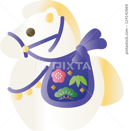 New Year 2026 New Year's card 2026 Clay bell Zodiac Horse Year of the Horse Modern Cute White horse Illustration material 124142669