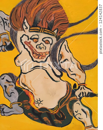 Raijin illustration on yellow background Raijin illustration on yellow background 124142837