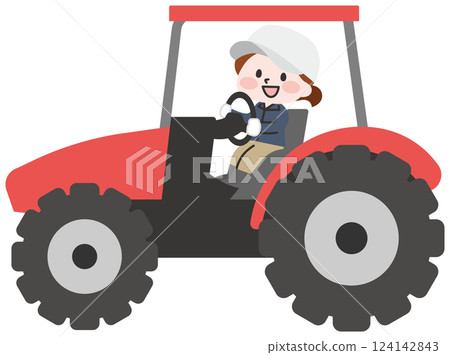 Farmer woman riding a tractor 124142843