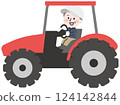 Senior male farmer riding a tractor 124142844