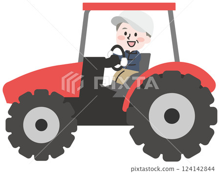 Senior male farmer riding a tractor 124142844