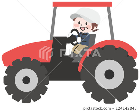 Senior female farmer riding a tractor 124142845