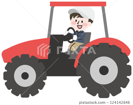 騎著拖拉機的農民 124142846