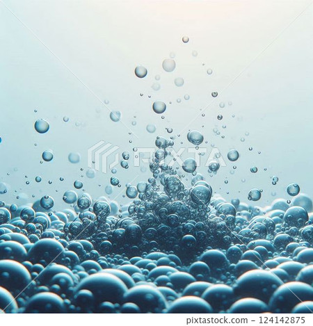 soap bubbles floating on the water surface 124142875
