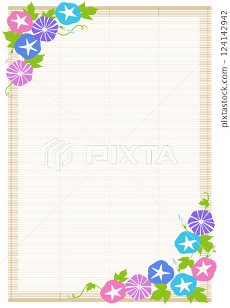 Morning glory and bamboo blinds, semi-transparent white background - vertical 124142942