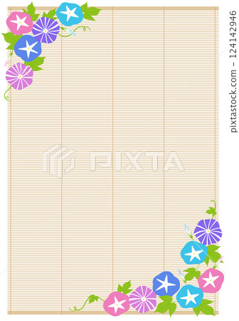 牽牛花和竹簾-垂直 124142946