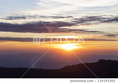 colorful dramatic sky with cloud at sunset 124143303