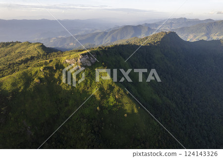 Landscape of Morning Mist with Mountain Layer at north of Thailand. Ban Phahee, Chiang Rai Province, Thailand 124143326