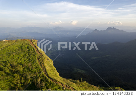 Landscape of Morning Mist with Mountain Layer at north of Thailand. Ban Phahee, Chiang Rai Province, Thailand 124143328