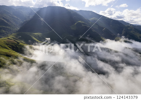 Morning Mist and Viewpoint with Layers of Mountains Morning Mist and Viewpoint with Layers of Mountains 124143379