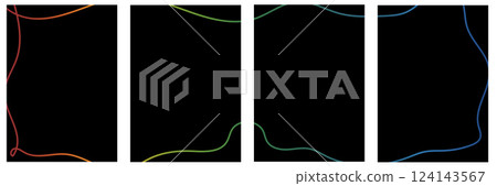 Set of four vertical black backgrounds with abstract gradient wavy lines. Modern minimalistic template design. Abstract frame with copy space 124143567