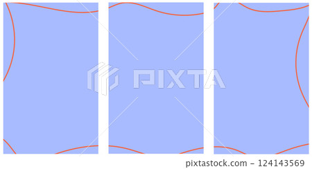 Abstract triptych template with blue background and curved red lines. Minimalist geometric design for posters, prints, and interior decor Abstract triptych template with blue background and curved red lines. Minimalist geometric design for posters, prints, and interior decor 124143569