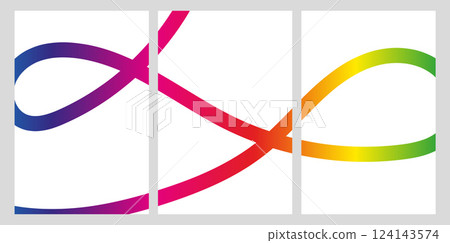 Abstract triptych with intersecting wavy rainbow gradient lines on white background. Modern geometric wall art for interior design and print Abstract triptych with intersecting wavy rainbow gradient lines on white background. Modern geometric wall art for interior design and print 124143574
