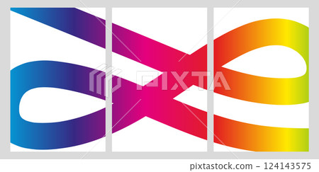 Abstract geometric triptych with curved ribbon in rainbow gradient on white background. Modern wall art, minimalistic design concept Abstract geometric triptych with curved ribbon in rainbow gradient on white background. Modern wall art, minimalistic design concept 124143575
