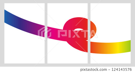 Abstract geometric triptych with curved ribbon in rainbow gradient on white background. Modern minimalistic wall art for interior decor Abstract geometric triptych with curved ribbon in rainbow gradient on white background. Modern minimalistic wall art for interior decor 124143576
