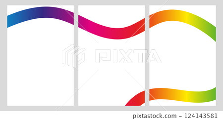 Abstract triptych template with curved rainbow gradient waves on white background. Modern geometric design with copy space for banners and posters Abstract triptych template with curved rainbow gradient waves on white background. Modern geometric design with copy space for banners and posters 124143581