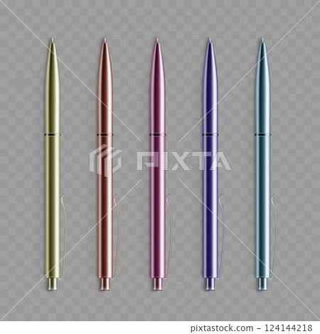 Set of Colorful Metal Pens. Vector Set of Colorful Metal Pens. Vector 124144218