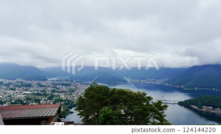 View of Lake Kawaguchi at the foot of Mt. Fuji from the observation deck View of Lake Kawaguchi at the foot of Mt. Fuji from the observation deck 124144220