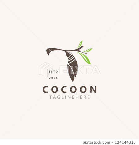 Cocoon logo Butterfly silkworm symbol. Caterpillar metamorphosis animal template design illustration Cocoon logo Butterfly silkworm symbol. Caterpillar metamorphosis animal template design illustration 124144313
