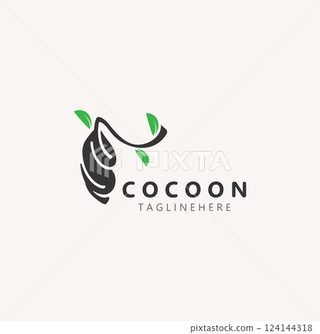 Cocoon logo Butterfly silkworm symbol. Caterpillar metamorphosis animal template design illustration Cocoon logo Butterfly silkworm symbol. Caterpillar metamorphosis animal template design illustration 124144318