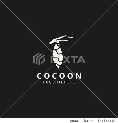 Cocoon logo Butterfly silkworm symbol. Caterpillar metamorphosis animal template design illustration Cocoon logo Butterfly silkworm symbol. Caterpillar metamorphosis animal template design illustration 124144359
