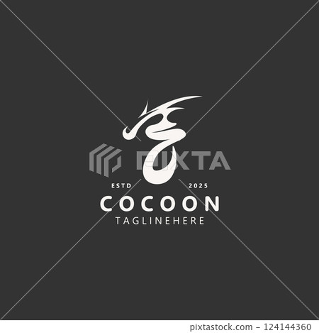 Cocoon logo Butterfly silkworm symbol. Caterpillar metamorphosis animal template design illustration Cocoon logo Butterfly silkworm symbol. Caterpillar metamorphosis animal template design illustration 124144360