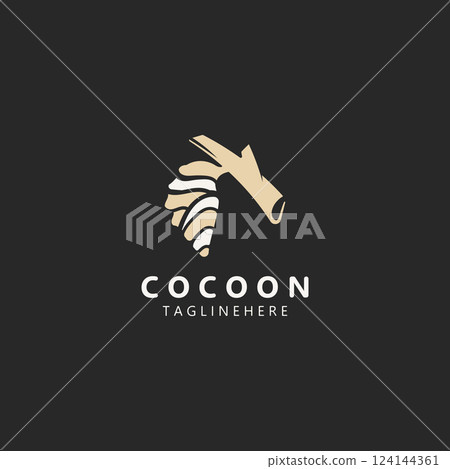 Cocoon logo Butterfly silkworm symbol. Caterpillar metamorphosis animal template design illustration 124144361