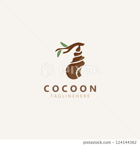 Cocoon logo Butterfly silkworm symbol. Caterpillar metamorphosis animal template design illustration Cocoon logo Butterfly silkworm symbol. Caterpillar metamorphosis animal template design illustration 124144362