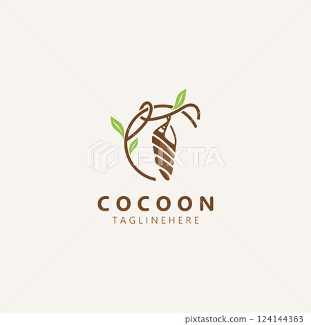 Cocoon logo Butterfly silkworm symbol. Caterpillar metamorphosis animal template design illustration 124144363