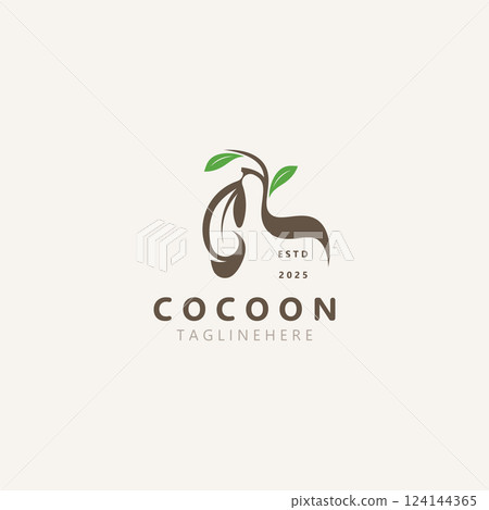 Cocoon logo Butterfly silkworm symbol. Caterpillar metamorphosis animal template design illustration 124144365