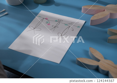 Drawing Easter eggs Storytelling of creating craft Easter greeting card holiday present. Tactile hand-on activity. Master class progress of creative me-made gifts. Seasonal domestic life micro moment Drawing Easter eggs Storytelling of creating craft Easter greeting card holiday present. Tactile hand-on activity. Master class progress of creative me-made gifts. Seasonal domestic life micro moment 124144387