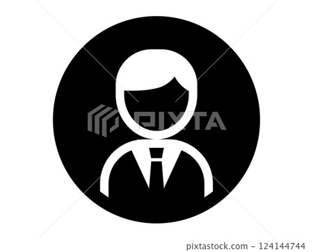 A round simple monochrome outline illustration icon of a person wearing a suit A round simple monochrome outline illustration icon of a person wearing a suit 124144744