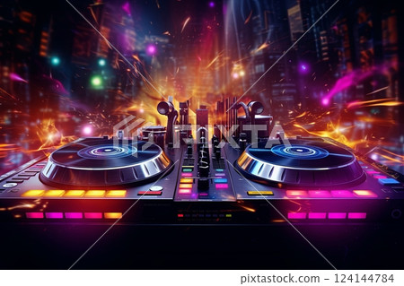 Remote control of the DJ amid a crowd of dancing people Remote control of the DJ amid a crowd of dancing people 124144784