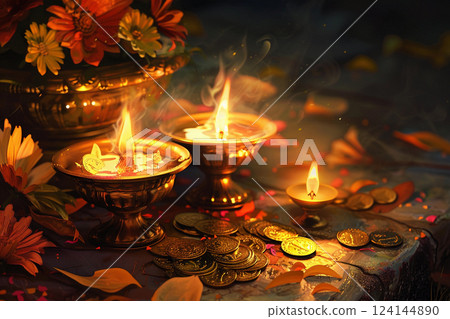 Greeting card with holiday composition for happy Akshaya Tritiya 124144890