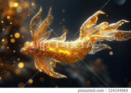 Colorful aquatic creature gracefully swimming through vibrant underwater landscape in a serene environment 124144969