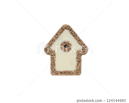 bird house made of sunflower and animal fat for birds isolated on white background 124144985