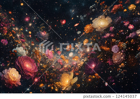 Vibrant cosmic explosion resembling a floral design captured in the vast universe 124145037