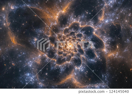 Vibrant cosmic explosion resembling a floral design captured in the vast universe Vibrant cosmic explosion resembling a floral design captured in the vast universe 124145040