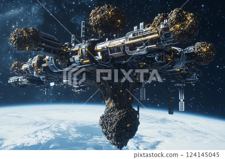 Floating tree city in space showcases futuristic architecture amid the cosmos Floating tree city in space showcases futuristic architecture amid the cosmos 124145045