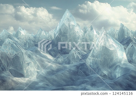 Stunning ice mountains reflecting sunlight in a remote frozen landscape during the winter season 124145116