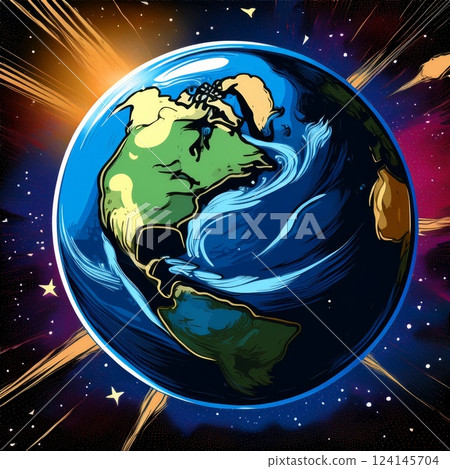 Earth floating in space illustration 124145704