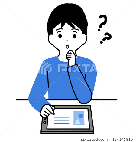 Illustration of a boy studying on a tablet 124145810