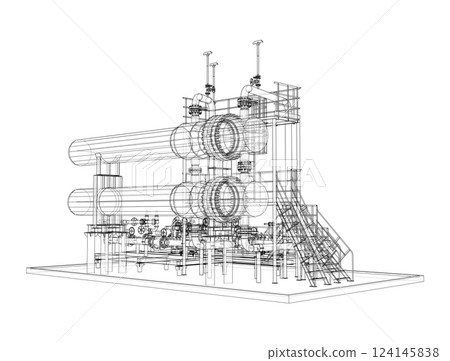 Petroleum heater exchanger. Vector rendering of 3d Petroleum heater exchanger. Vector rendering of 3d 124145838
