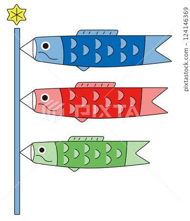 兒童節插圖素材。鯉魚旗裝飾品。男孩節的裝飾品。 兒童節插圖素材。鯉魚旗裝飾品。男孩節的裝飾品。 124146369