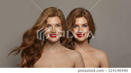 Attractive young model woman and mature woman. Two female faces collage set. 124146440