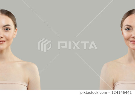 Gorgeous female face on white background. Young and mature adult model woman  124146441