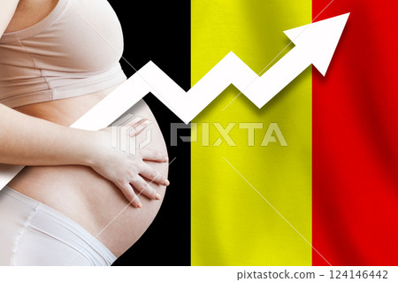 Belgian increasing birth rate. Demographics and pregnancy in Belgium concept. 124146442