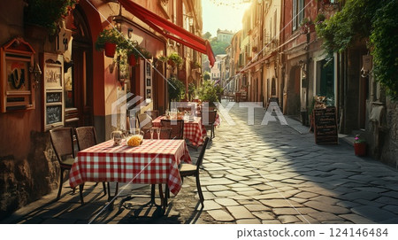 義大利後街時尚咖啡館的露台座位 124146484