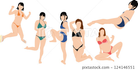 穿著泳衣擺姿勢的女人的插圖集 124146551