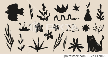 Set of abstract organic shapes in cut boho style 124147068